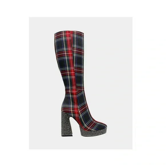 Betsey Johnson Women's Valeria Fashion Boot Black Plaid 8　並行輸入品 Christmas Red Plaid Knee High Boots Betsey Johnson Women\u0027s Valeria
